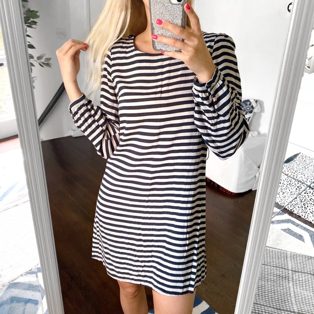☑️ BE BEAU BLACK TAN STRIPE LONG SLEEVE LOOSE DRESS!